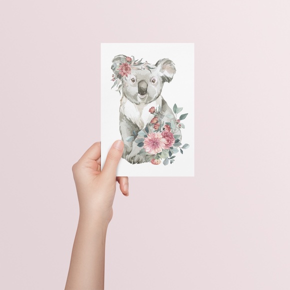 Watercolor Floral Koala Illustration Wall Art Print Poster Unframed - Picture 6 of 8